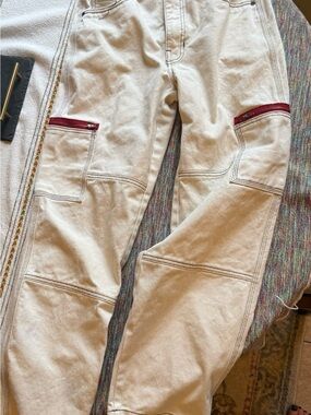 Empyre Cream Cargo Pants with Red Zip Accents